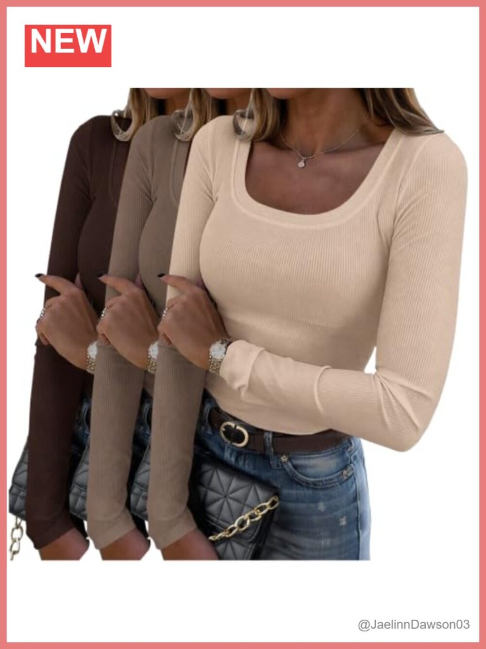 Rib Knit Long Sleeve Scoop Neck Slim Fit T-Shirt